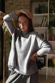  Conrad Turtle Ribby Knit Top Grey Marl 